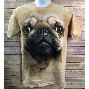 The Mountain Unisex Tie Dye Pug Dog Face T-Shirt Graphic Print Brown Size Small